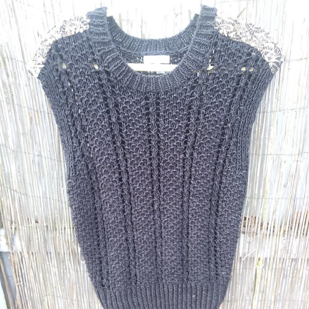 Adam Adam Lippes Sleeveless Sweater w/ Sequin & Metal Shoulders - S